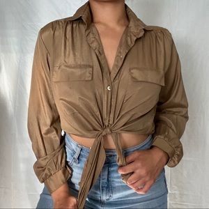 BUTTON UP Vintage collared taupe/brown Blouse